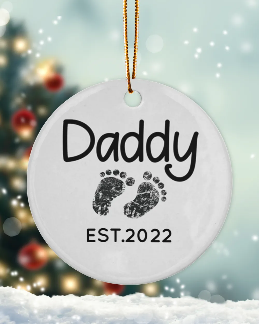 Personalized Custom New Dad Daddy Est Christmas Ceramic Ornament Porcelain Ornament - Circle white one-sided __single