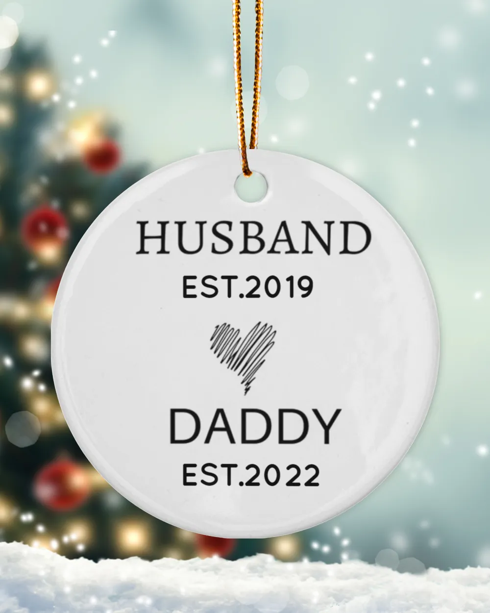 Personalized Custom New Dad Husband Daddy Est First Time Christmas Ceramic Ornament Porcelain Ornament - Circle white one-sided __single