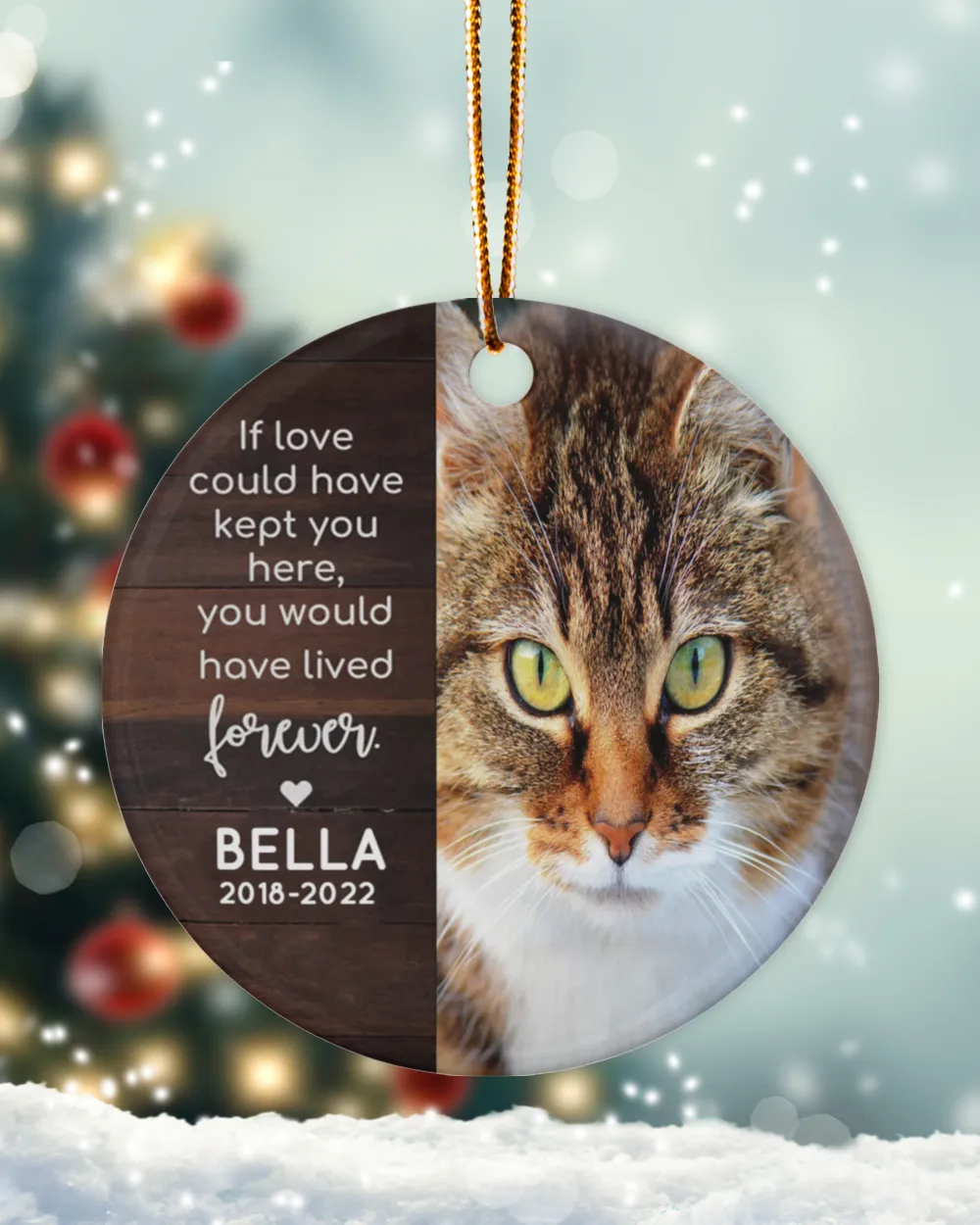 Personalized Custom Cat Pet Memorial Sympathy Christmas Name Ceramic Ornament Porcelain Ornament - Circle white one-sided __single