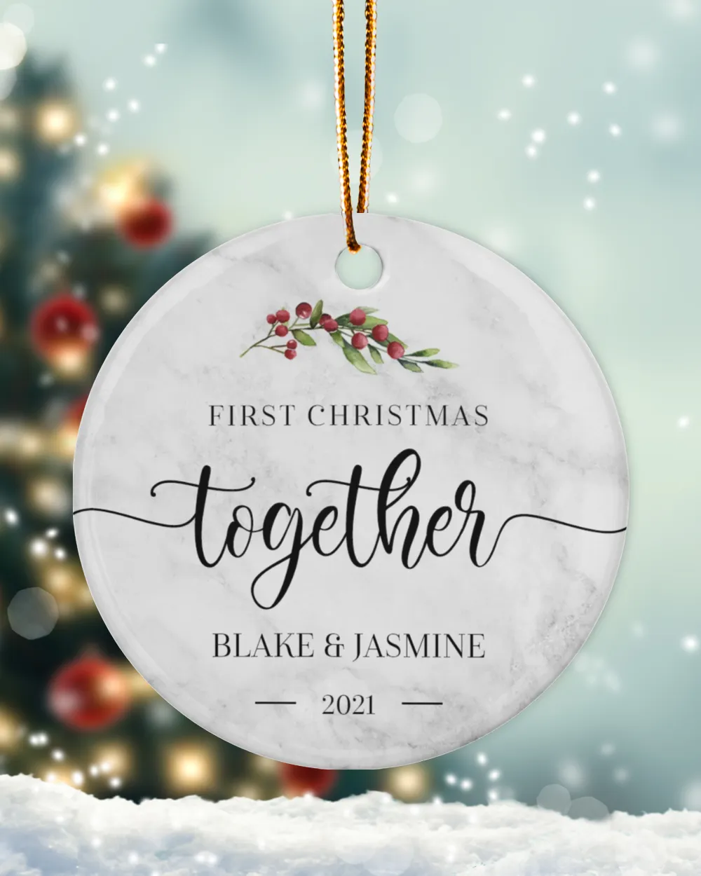 First Christmas Together With Name and Year | Newlywed Couple | First-time Parents | Engagement, Miss to Mrs, Couples Gift, Wedding| Christmas Ornament | Pine Tree Ornaments