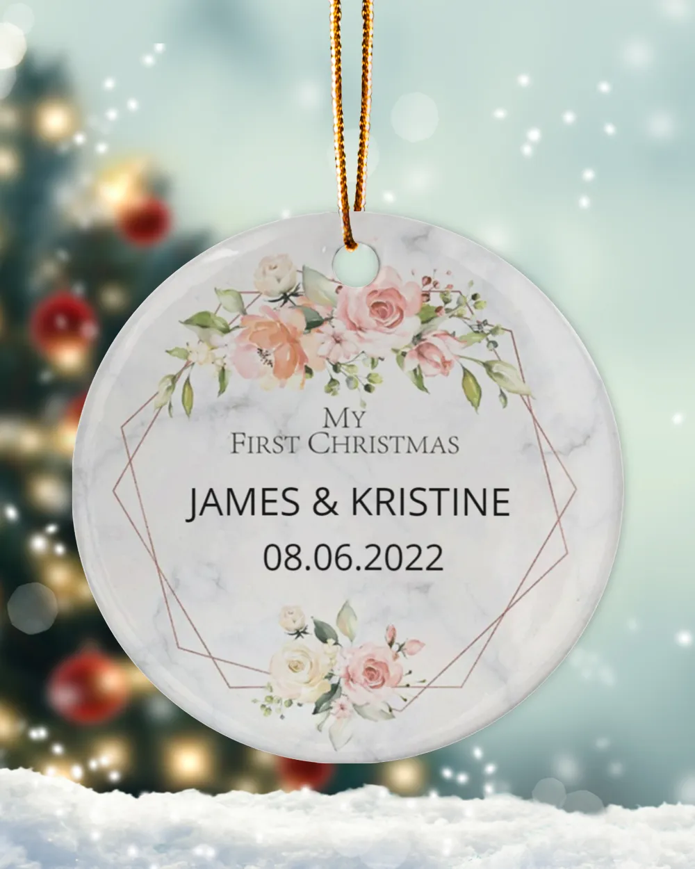 Personalized Custom My Baby First Christmas New baby Ceramic Ornament Porcelain Ornament - Circle white one-sided __single