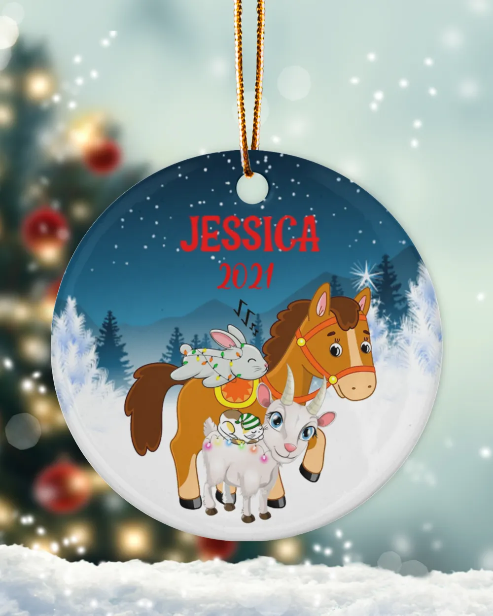 RD Personalized Cat Horse Rabbit Goat Christmas Ornaments Kids Christmas Ornaments, Personalized Farm Animals Ornament