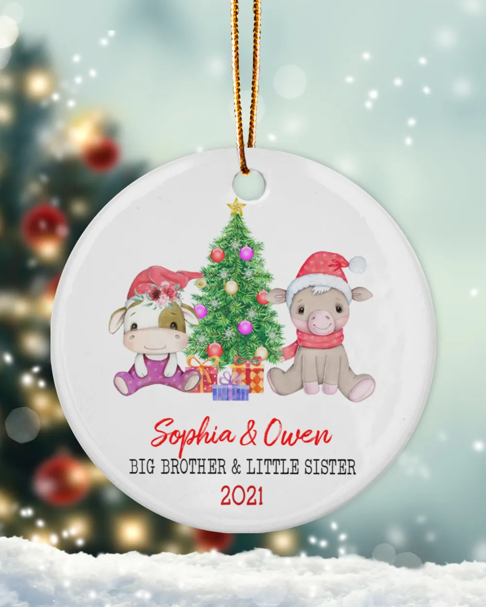 Siblings Christmas Ornament, Cow Brother And Sister Christmas Ornament1