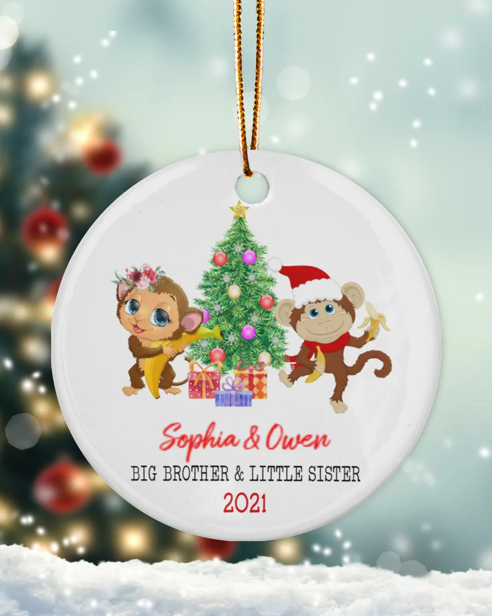 Siblings Christmas Ornament, Monkey Brother And Sister Christmas Ornament1