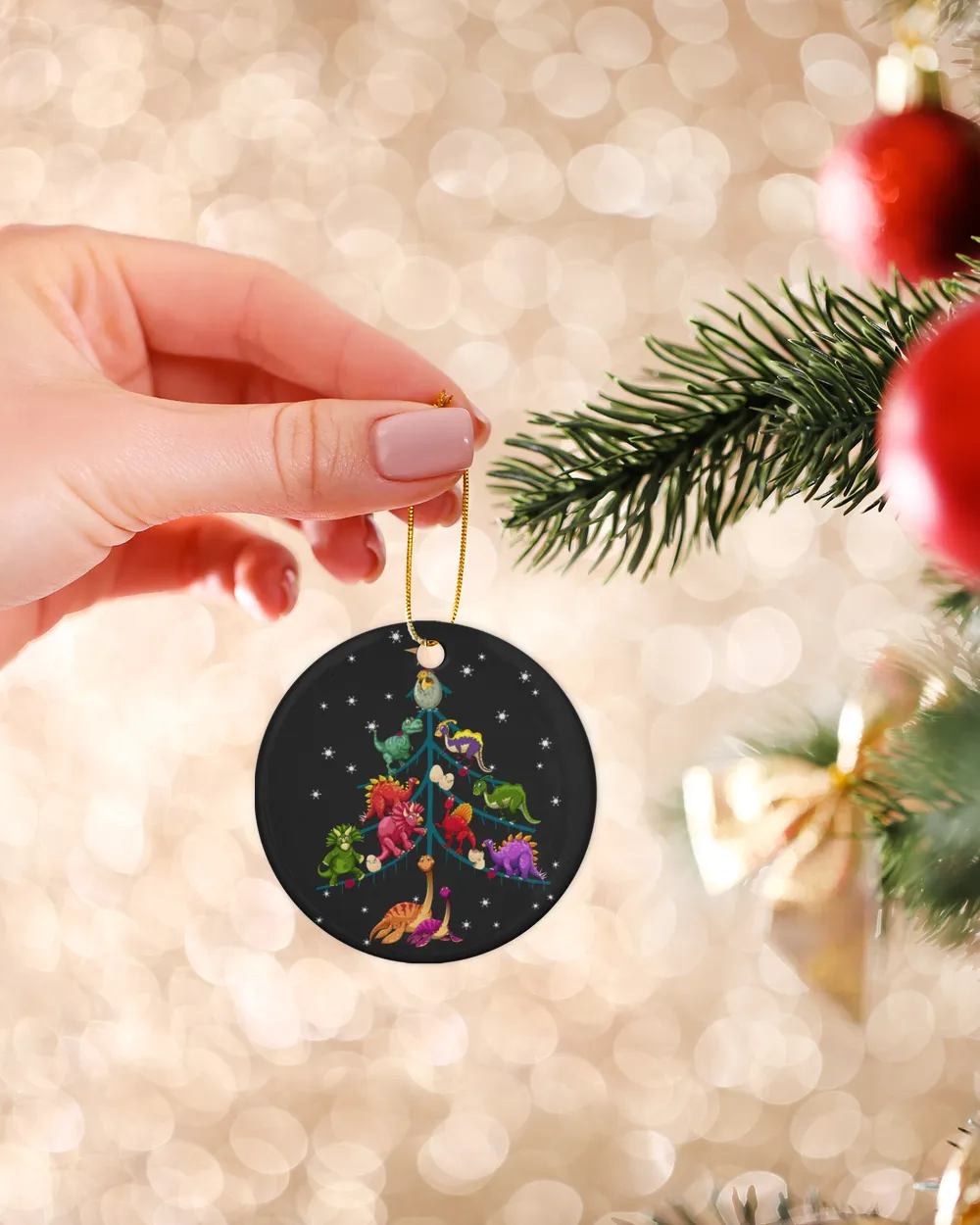 Tree Rex Christmas Tee Ornament - Circle