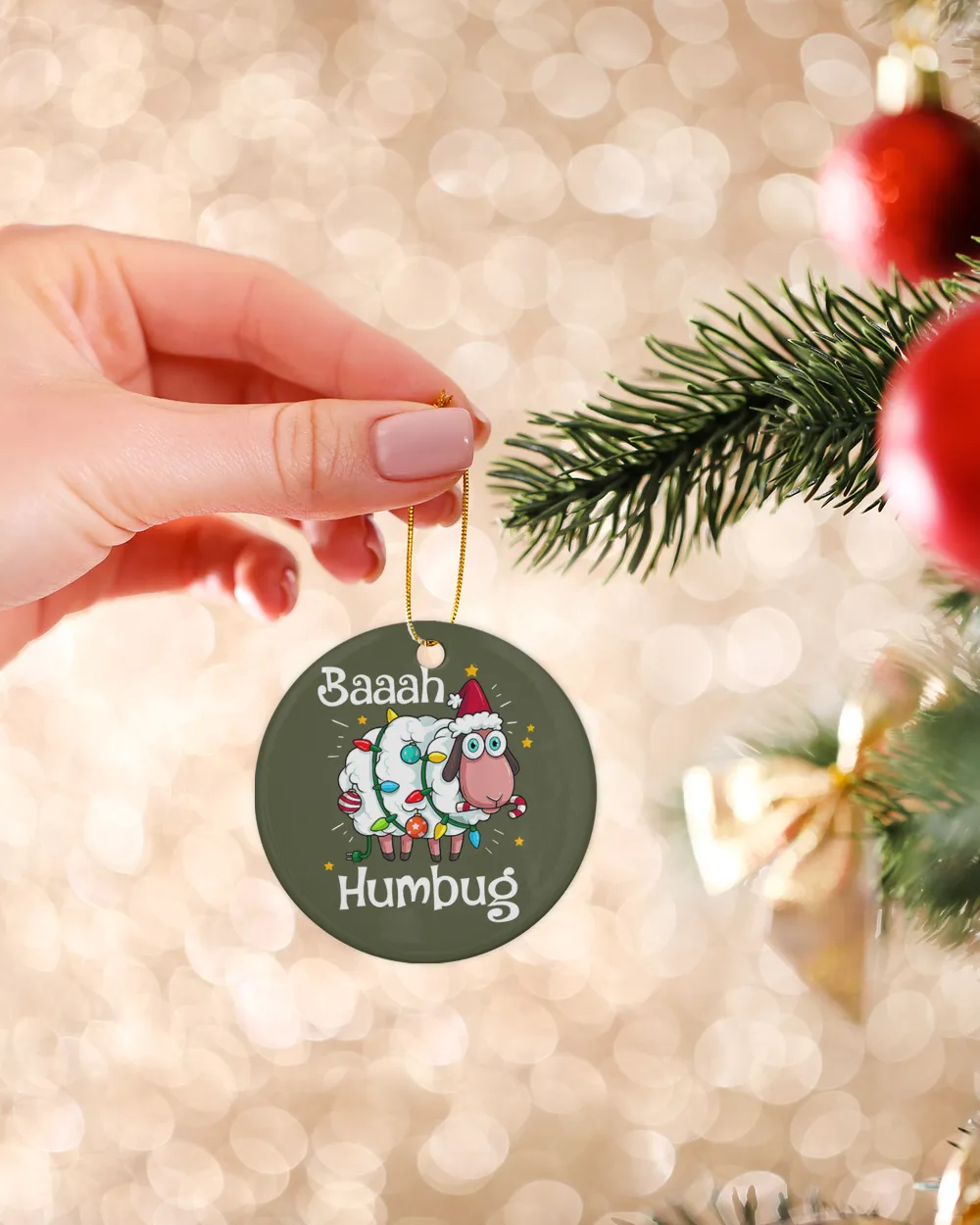 Sheep Baaah Humbug Funny Sheep In Santa Hat Lights Merry Christmas 267