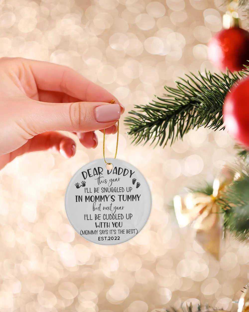 Personalized Custom New Dad Dear Daddy Pregnancy Christmas Ceramic Ornament Porcelain Ornament - Circle white one-sided __single