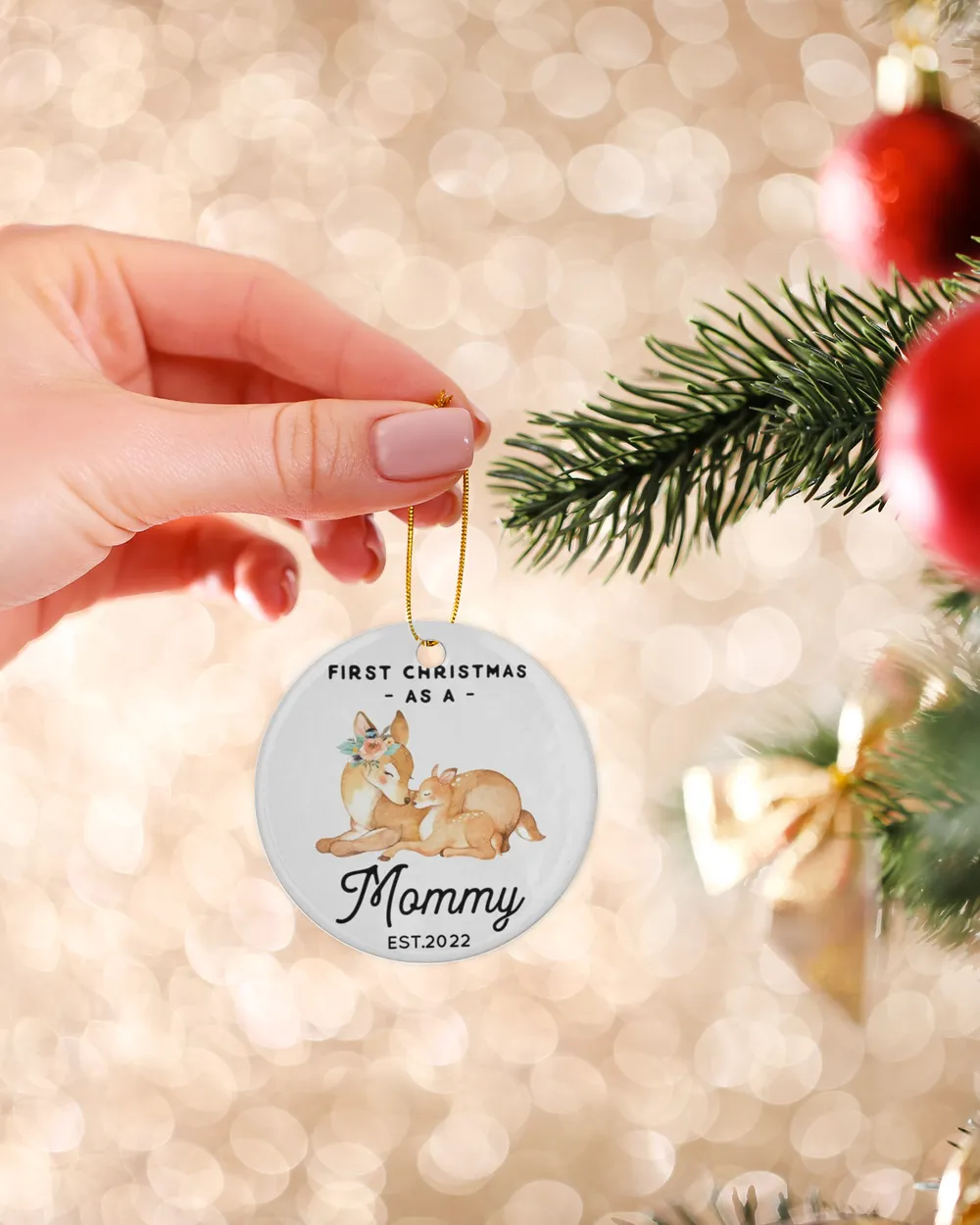 Personalized Custom New Mom Moms First Christmas As A Mommy Ornament Porcelain Ornament - Circle white one-sided __single