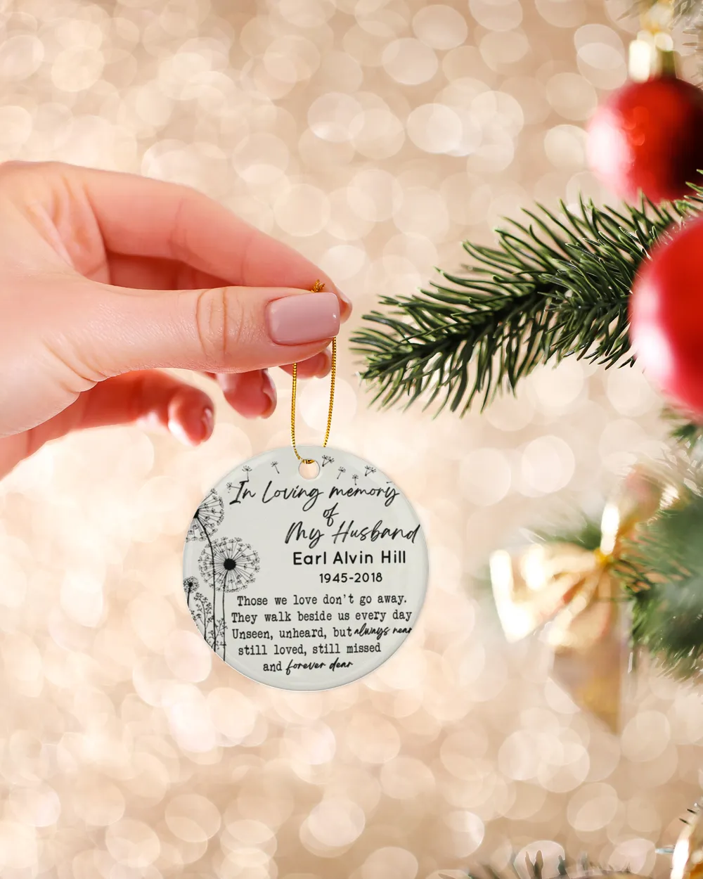 Personalized Custom Memorial In Loving Memory Of My Husband Ceramic Ornament Porcelain Ornament - Circle white one-sided __single
