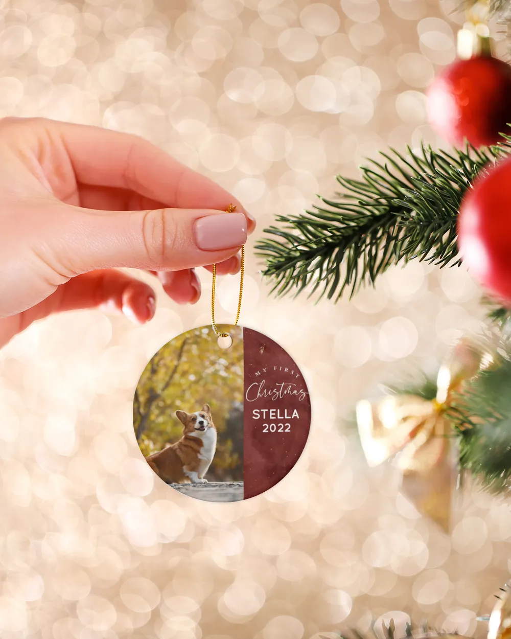 Personalized Custom Dog Puppy Picture First Christmas Ceramic Ornament Porcelain Ornament - Circle white one-sided __single
