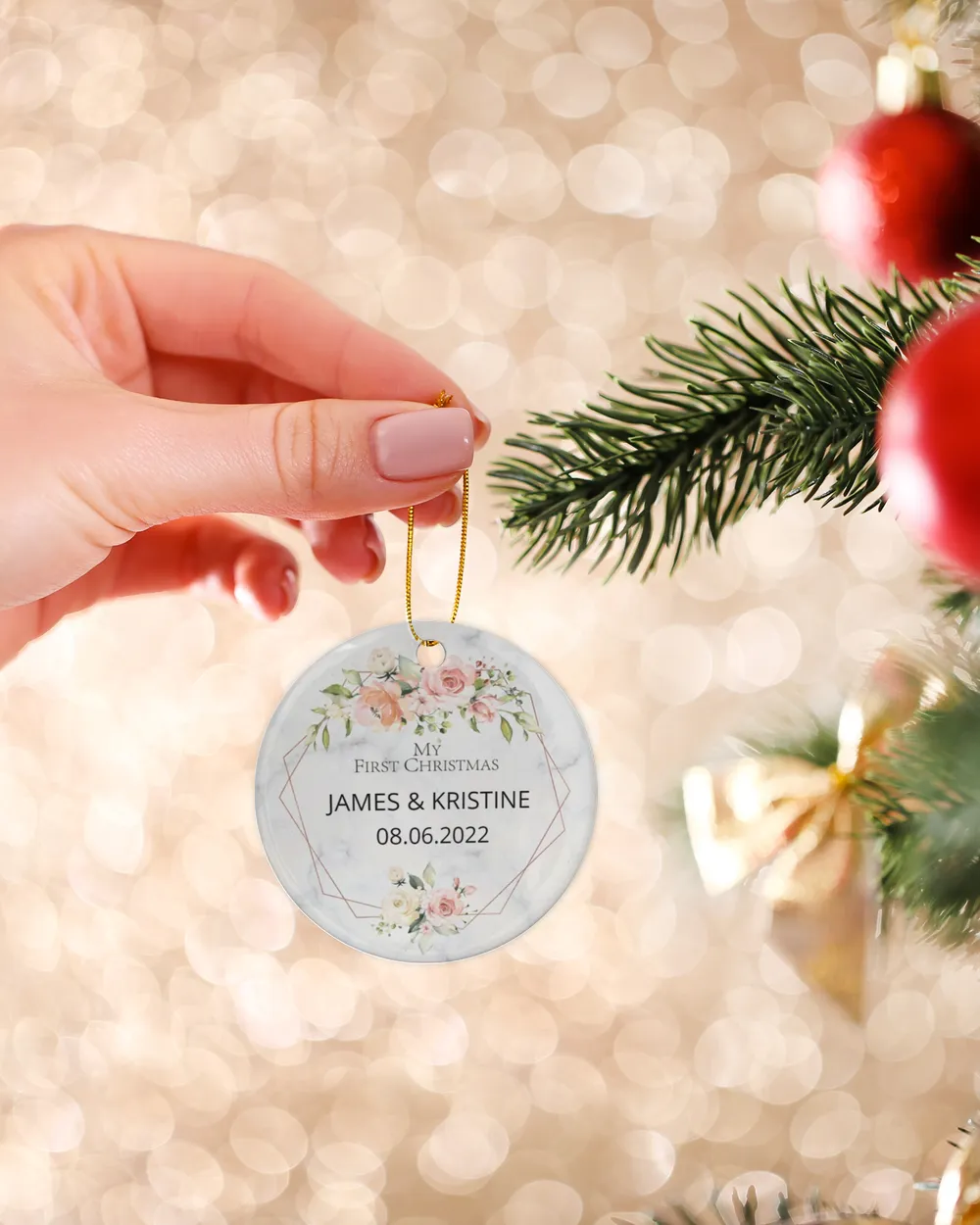Personalized Custom My Baby First Christmas New baby Ceramic Ornament Porcelain Ornament - Circle white one-sided __single