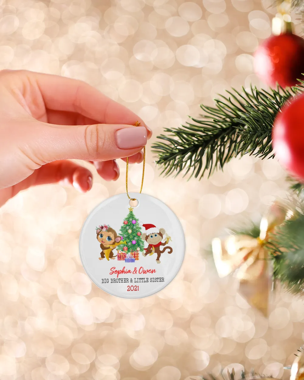 Siblings Christmas Ornament, Monkey Brother And Sister Christmas Ornament1