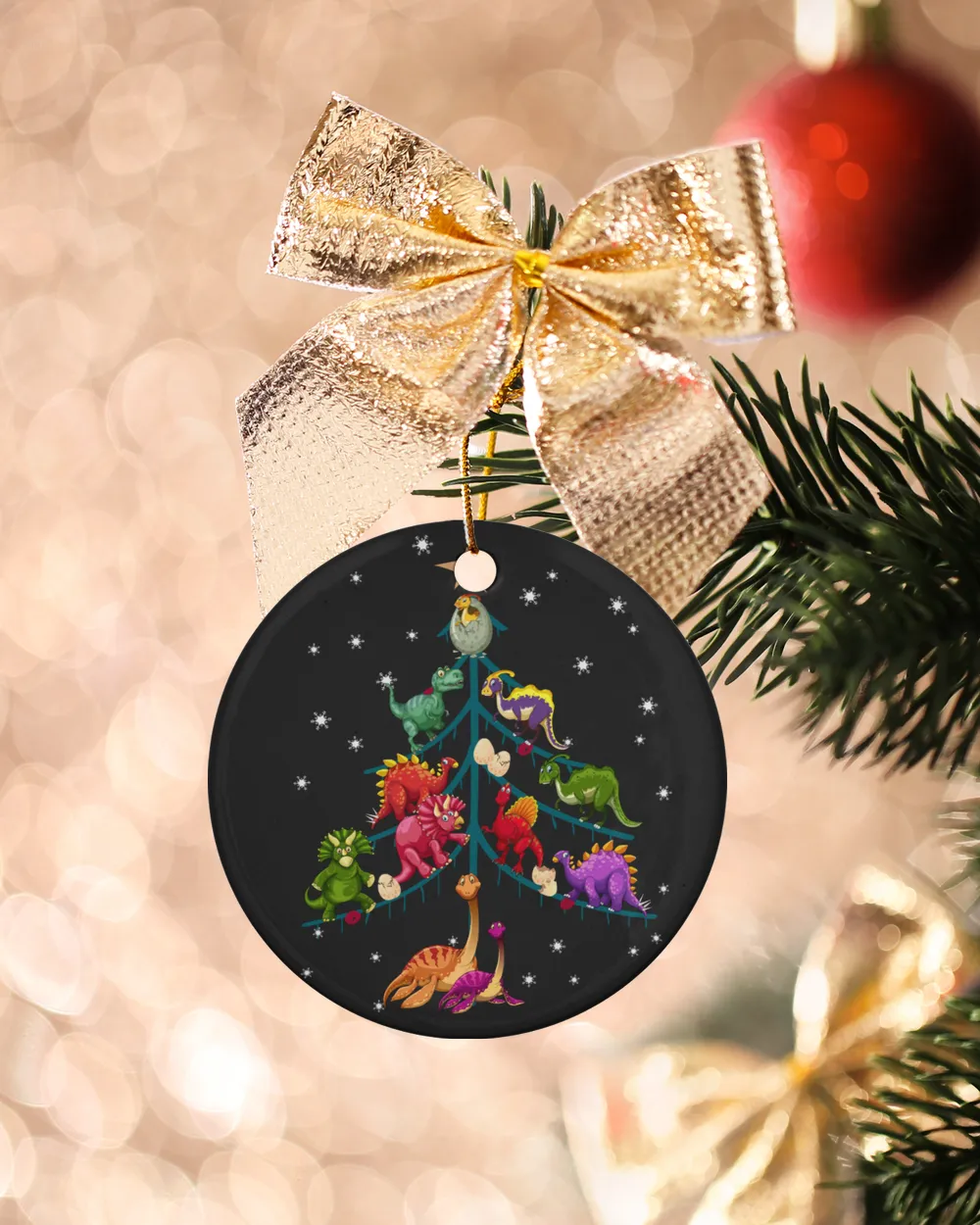 Tree Rex Christmas Tee Ornament - Circle