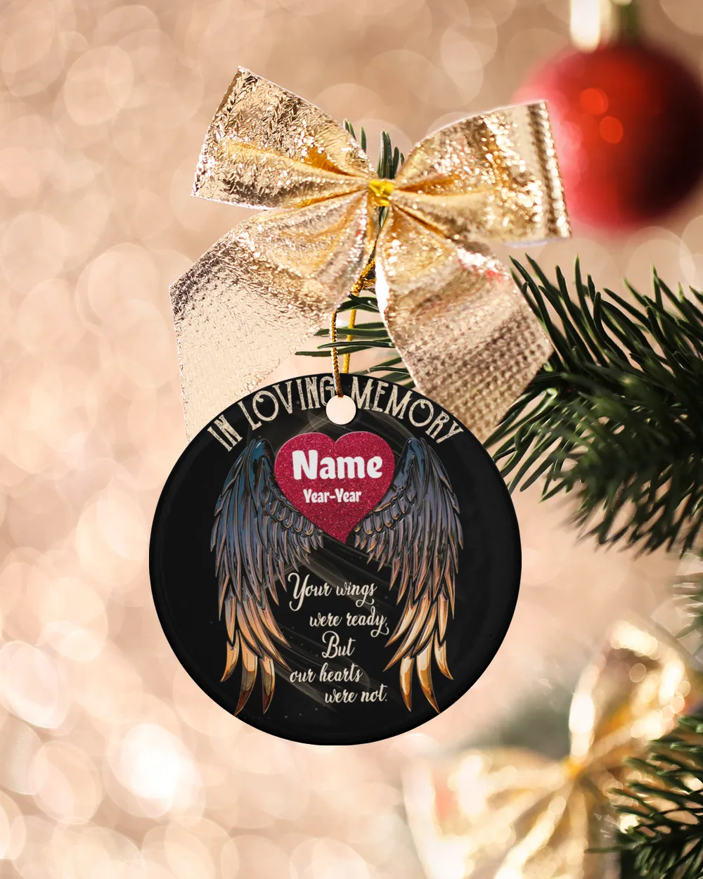 Personalized - In loving Memory 2 Porcelain Ornament - Circle black one-sided __single