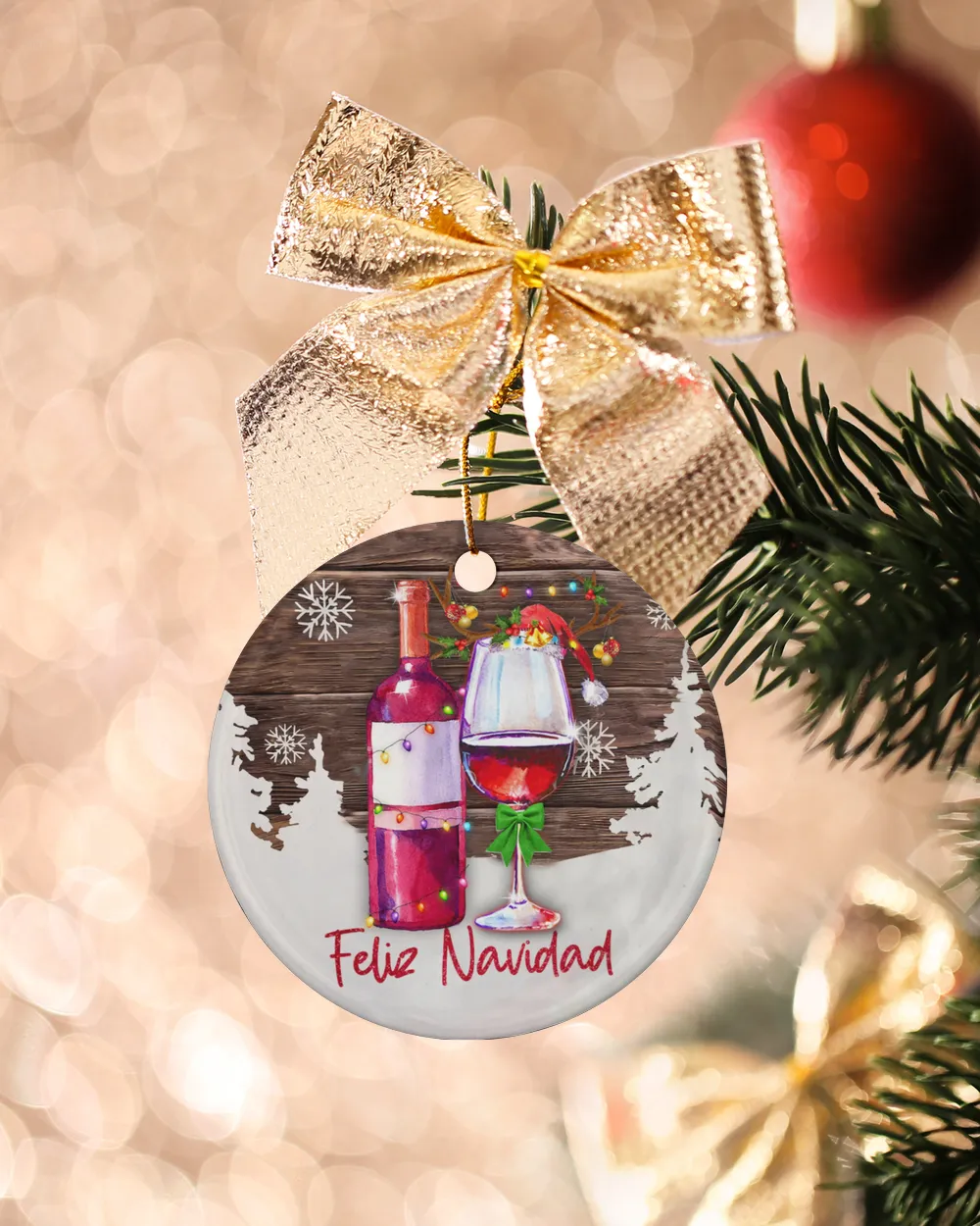 Wine Feliz Navidad Ornament