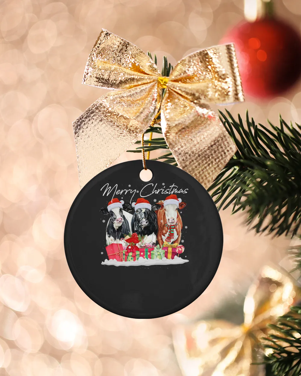 Cow Christmas Lights Tree Sweater Stocking Ornaments Xmas 274 Mooey Heifer