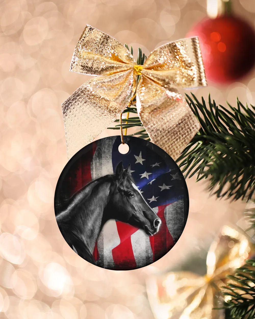 Horses Patriotic Horse Circle ornament