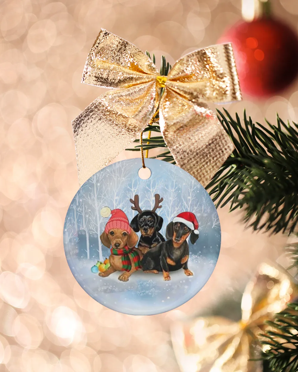 Dachshunds Christmas Circle Ornament