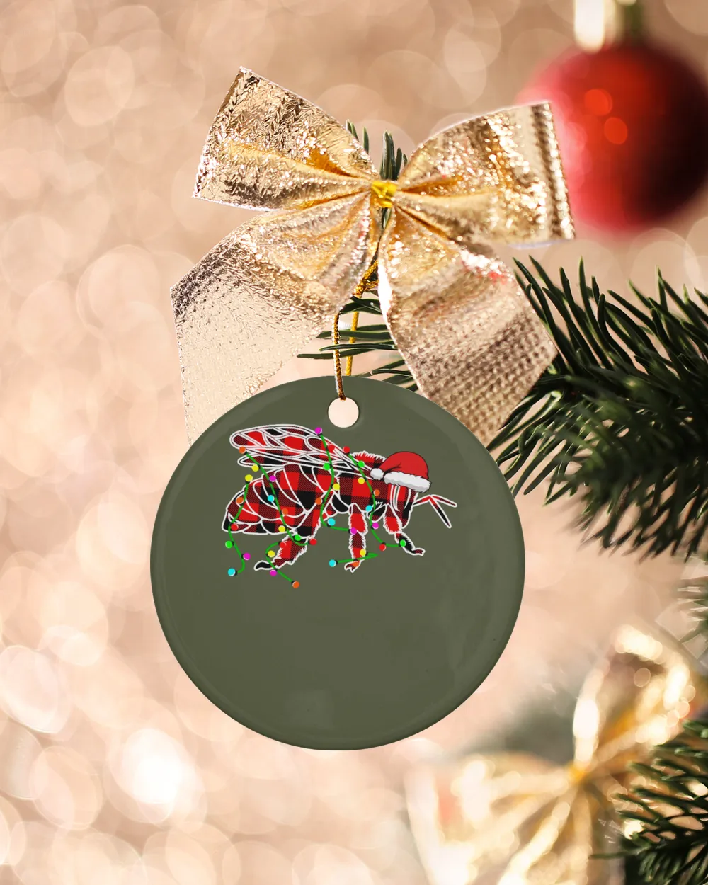 Bee Christmas Lights Pajama Red Plaid Bee Animals Lover 439