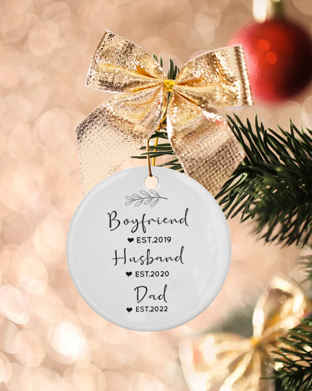 Personalized Custom New Dad Husband Est Daddy First Christmas Ornament Porcelain Ornament - Circle white one-sided __single