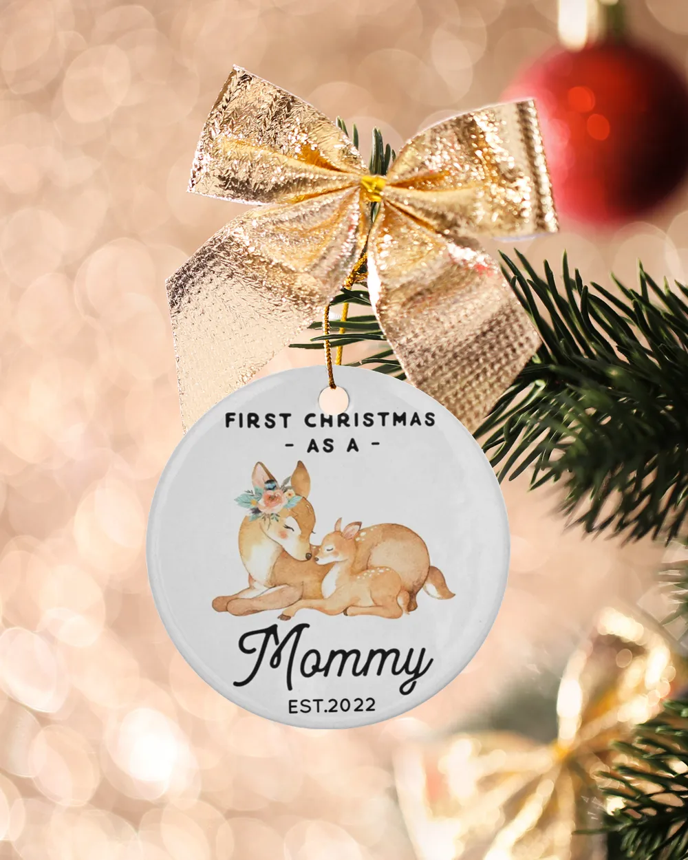 Personalized Custom New Mom Moms First Christmas As A Mommy Ornament Porcelain Ornament - Circle white one-sided __single