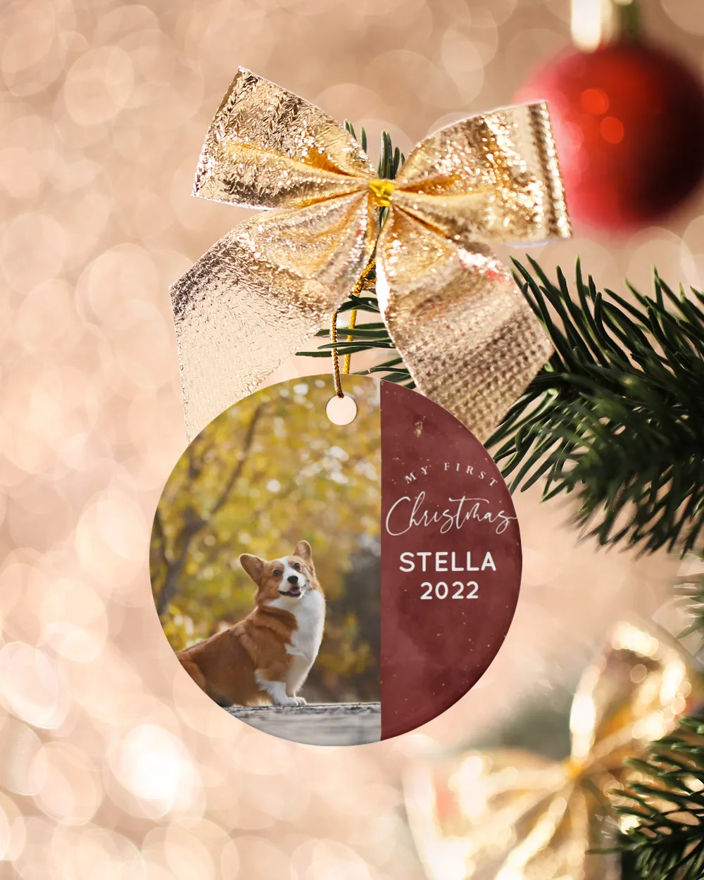 Personalized Custom Dog Puppy Picture First Christmas Ceramic Ornament Porcelain Ornament - Circle white one-sided __single
