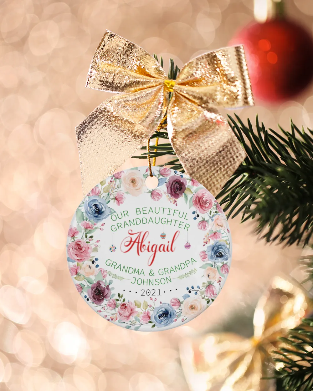 DC Personalized Granddaughter Christmas Ornaments, Ornaments for Girls, Children's Christmas Ornament, Grand Child Ornament