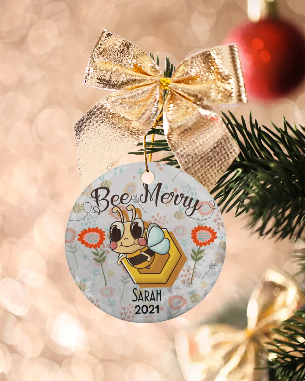 RD Personalized Bee Christmas Ornaments, Bee Christmas Gifts, Bumble Bee Ornament, Honey Bee Ornament, Bee Tree Ornaments