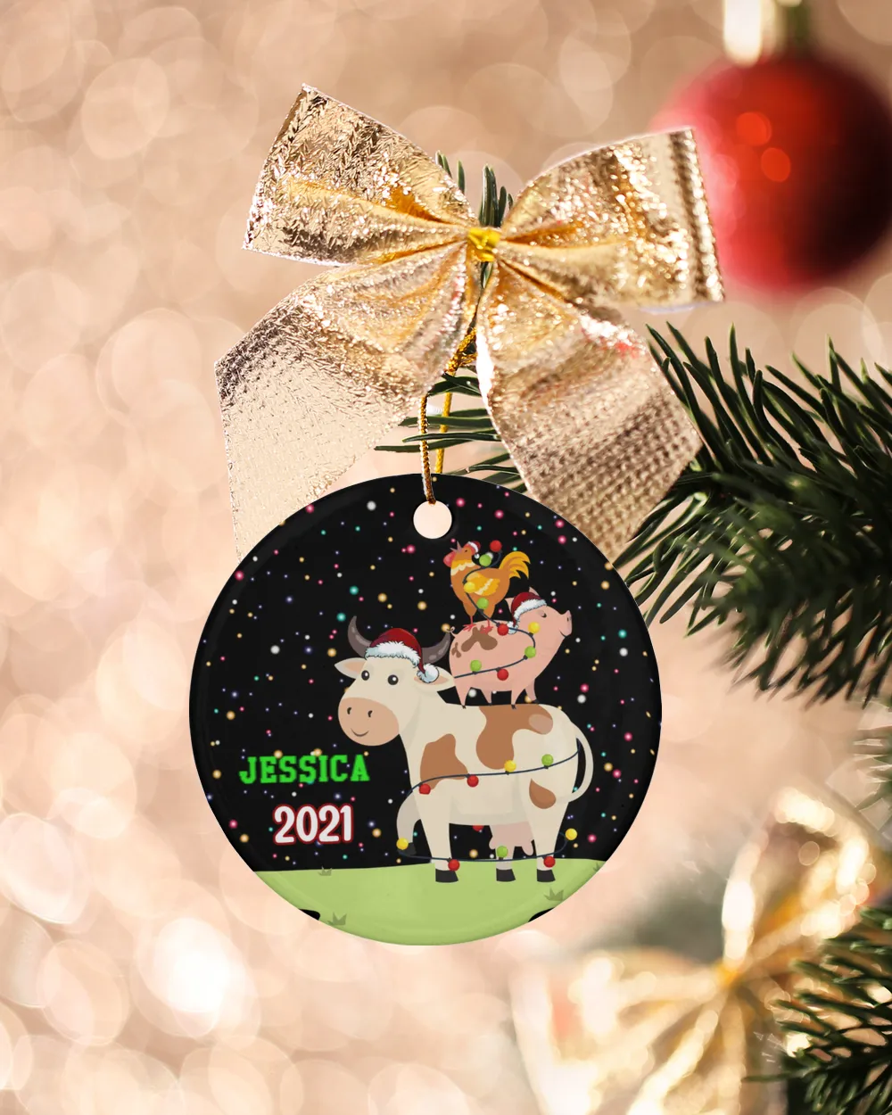 RD Personalized Cow Chicken Pig Christmas Ornaments Kids Christmas Ornaments, Farm Animals Ornament