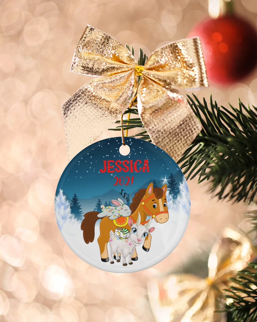RD Personalized Cat Horse Rabbit Goat Christmas Ornaments Kids Christmas Ornaments, Personalized Farm Animals Ornament