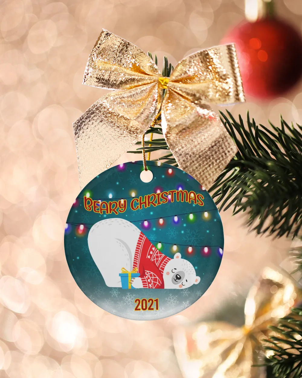 RD Custom Beary Christmas Ornament, Christmas 2021, Christmas Ornament, Family Gift, Bear Ornament