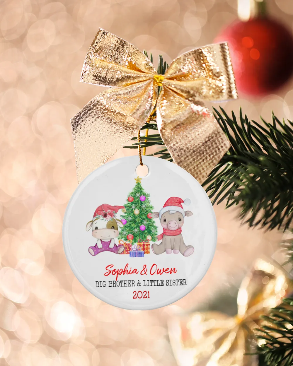 Siblings Christmas Ornament, Cow Brother And Sister Christmas Ornament1