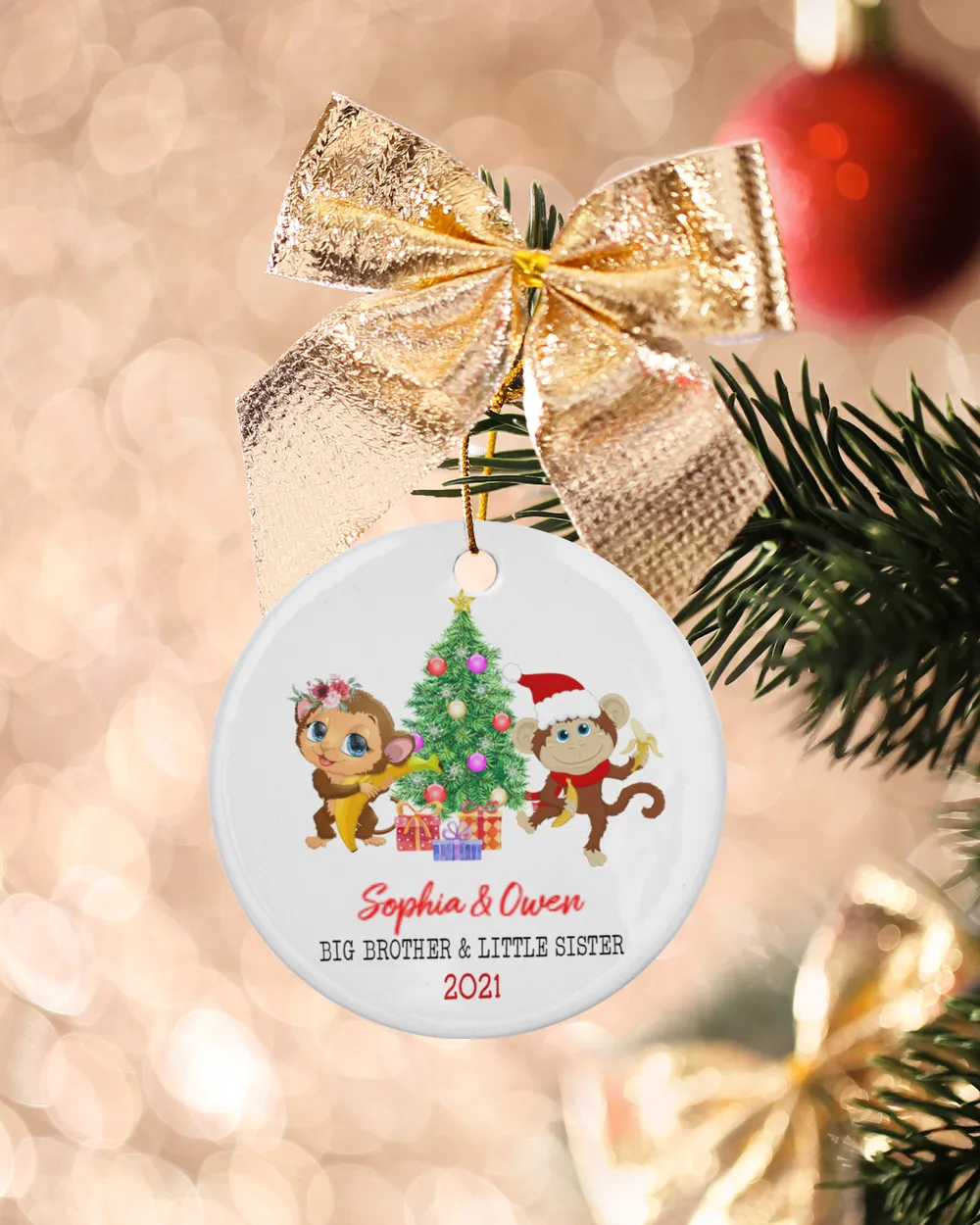 Siblings Christmas Ornament, Monkey Brother And Sister Christmas Ornament1