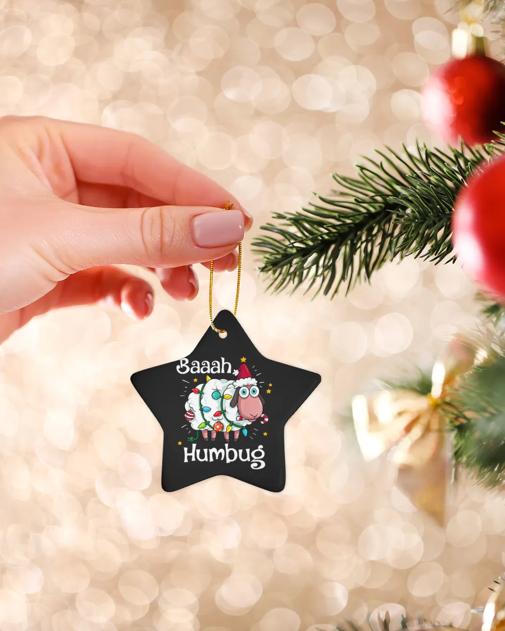 Sheep Baaah Humbug Funny Sheep In Santa Hat Lights Merry Christmas 267