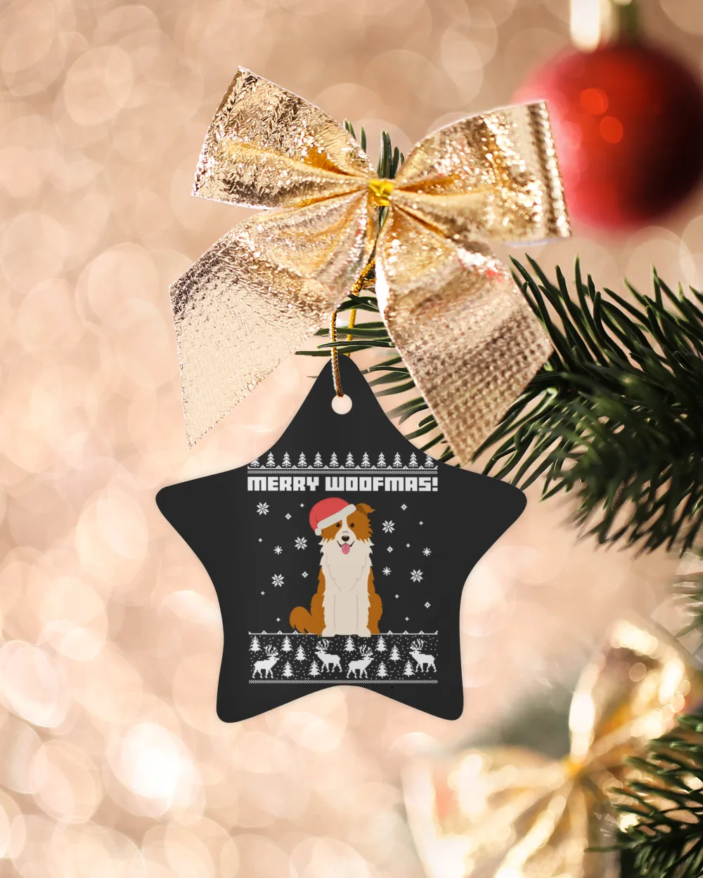 Border Collie Dog Merry Woofmas Ornament