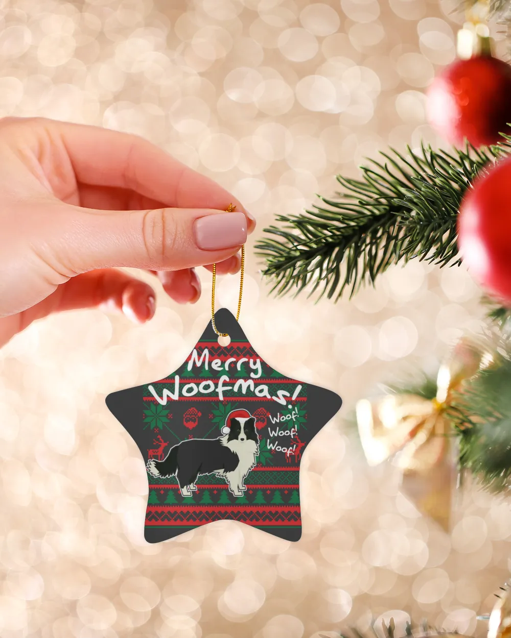 Border Collie Merry Woofmas, Ugly Christmas Ornament