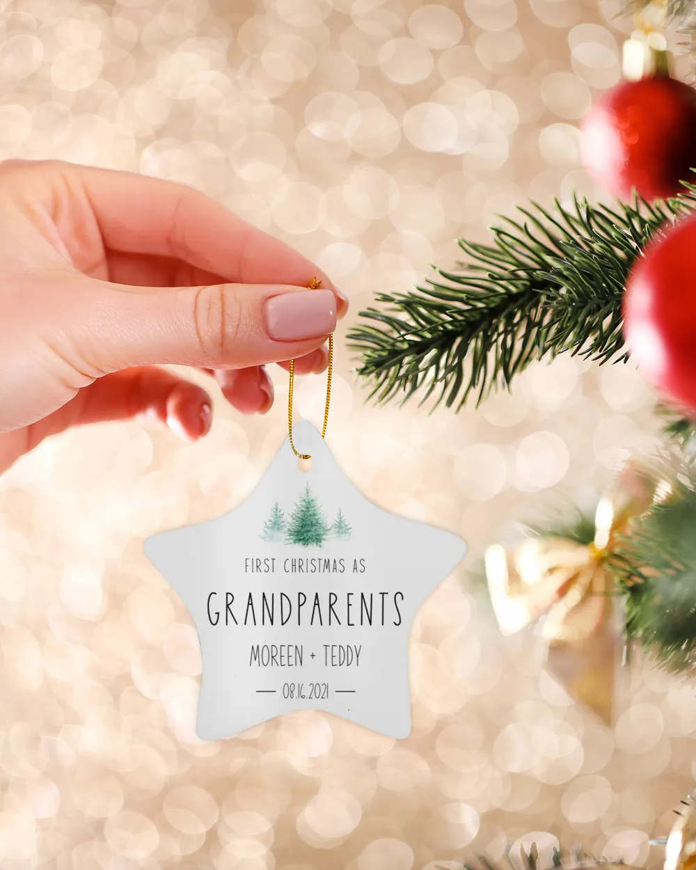 First Christmas as Grandparents With Name and Year | Newlywed Couple | First-time Parents | Engagement, Miss to Mrs, Couples Gift, Wedding| Christmas Ornament | Pine Tree Ornaments