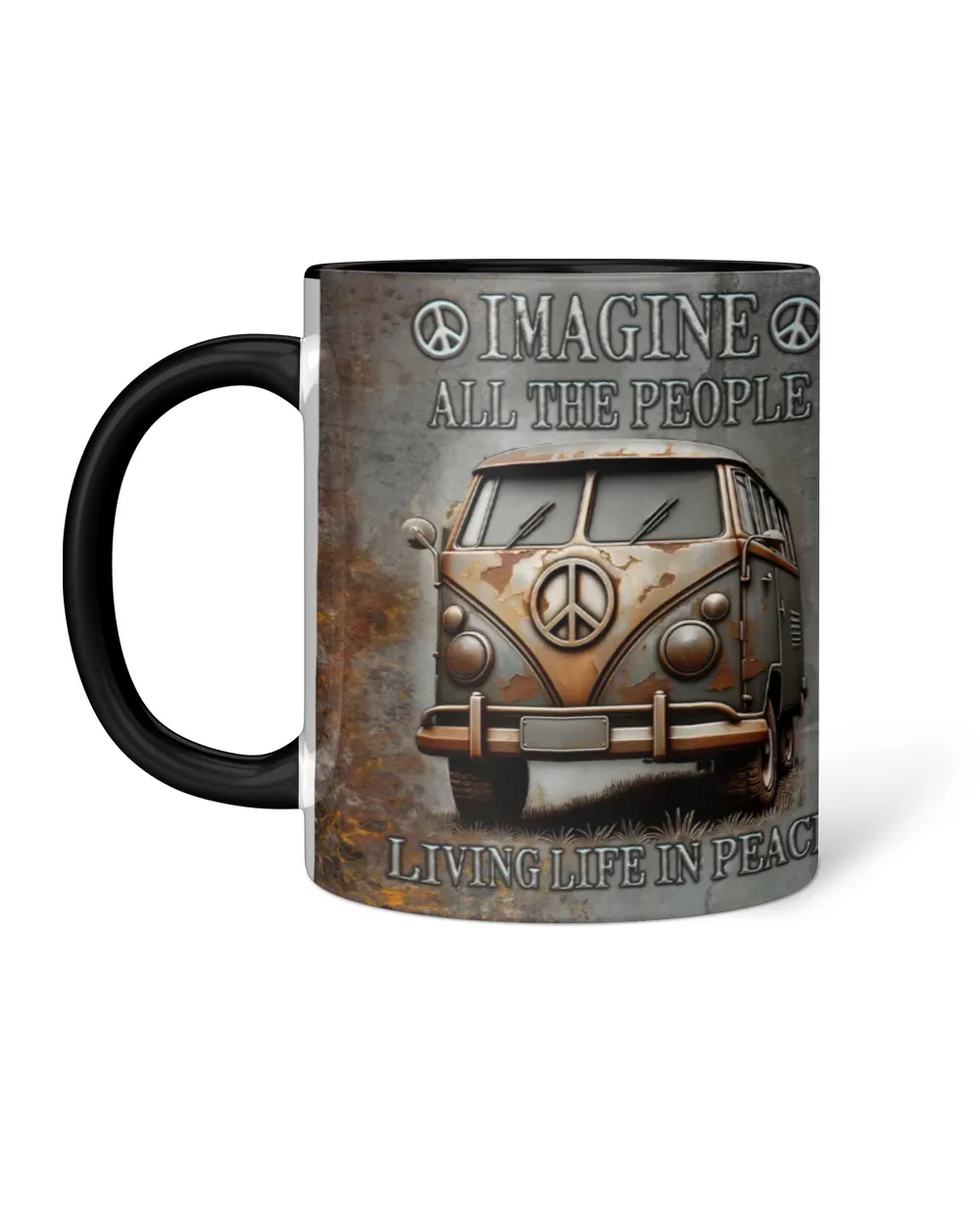 Hippie Bus  Imagine All The People Living Life In Peace Accent Mug