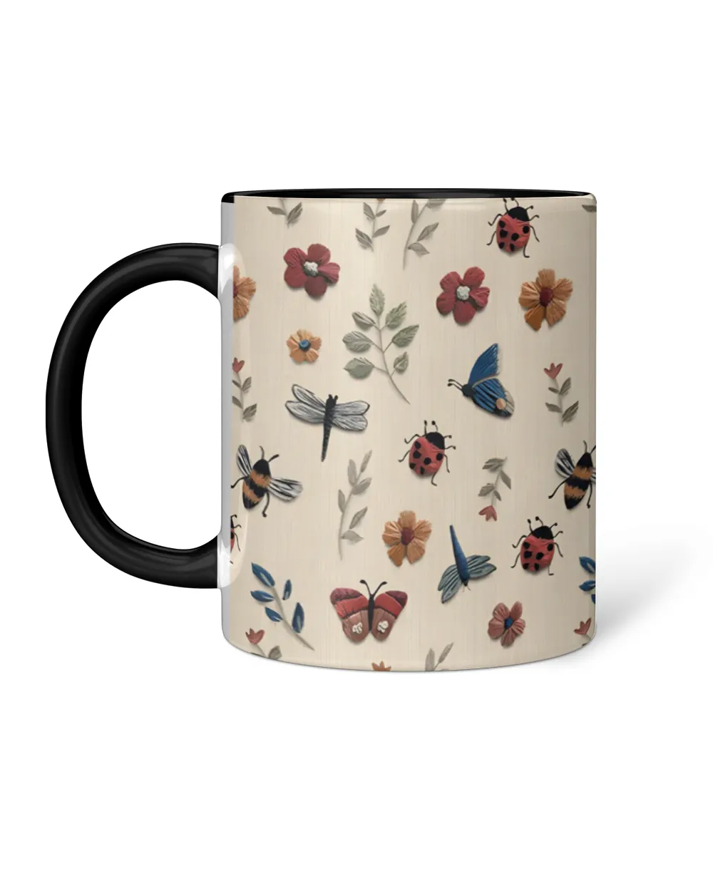 Personalized Beautiful Floral, Bee And Butterfly Accent Mug
