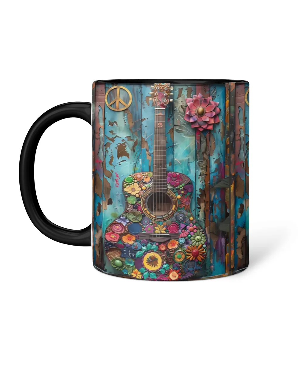 Personalized Hippie Guitar Accent Mug