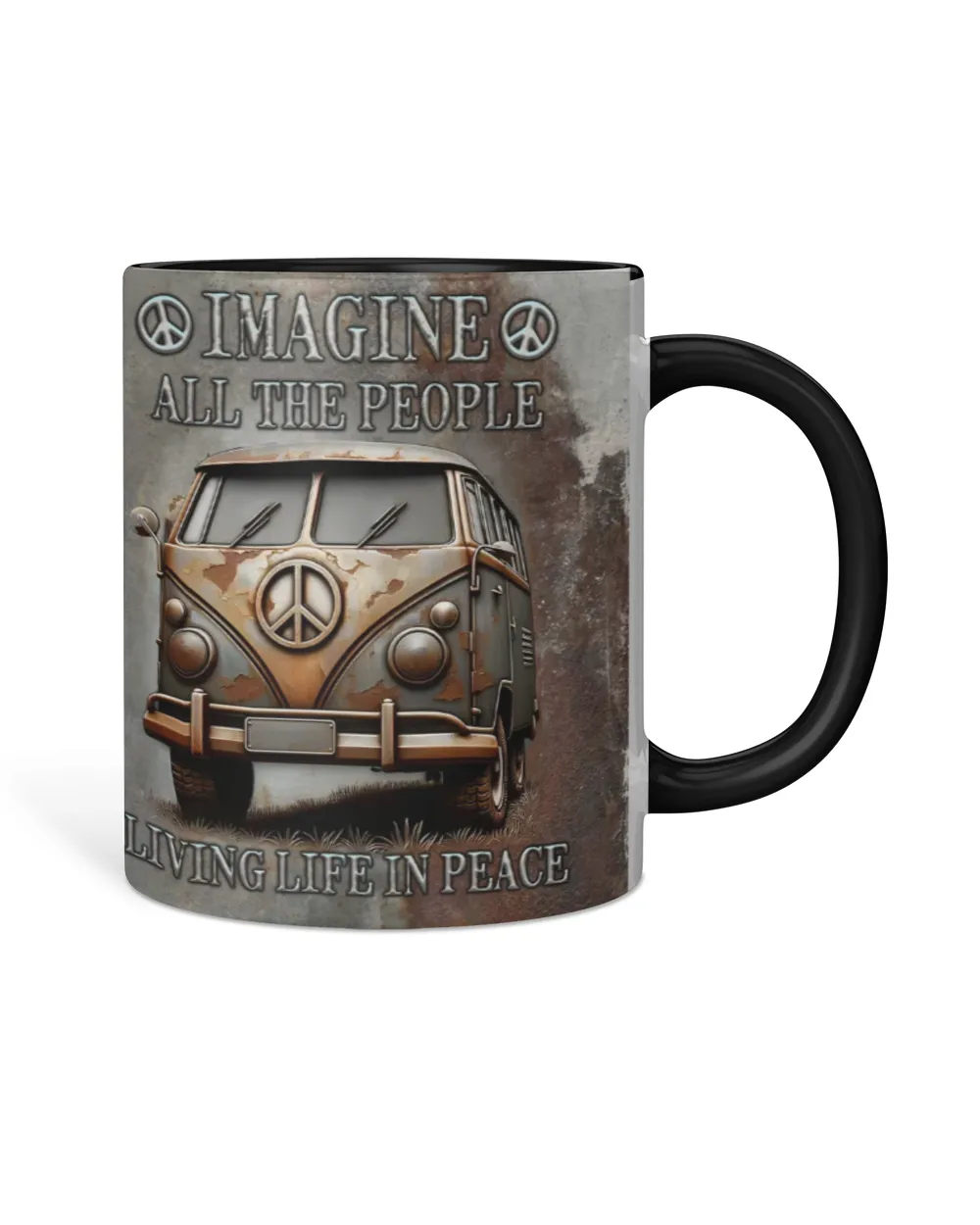 Hippie Bus  Imagine All The People Living Life In Peace Accent Mug
