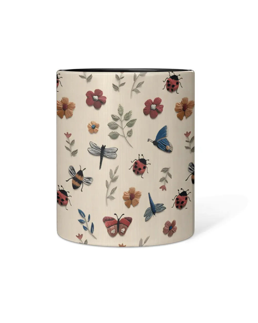 Personalized Beautiful Floral, Bee And Butterfly Accent Mug