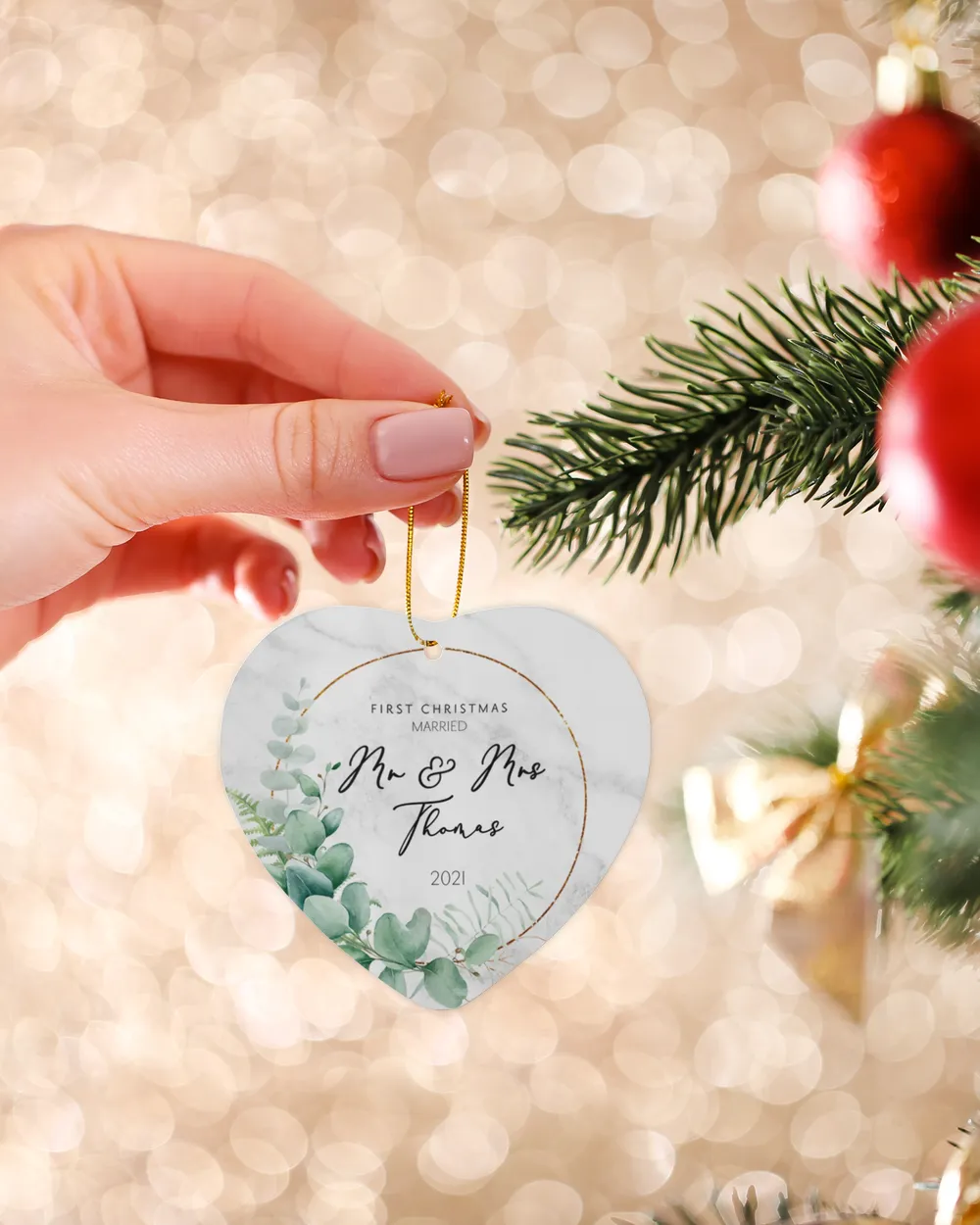 First Christmas as Mr. & Mrs. Married, Engaged With Names and Year | Newlywed Couple | First-time Parents | Engagement, Miss to Mrs, Couples Gift, Wedding| Christmas Ornament | Pine Tree Ornaments