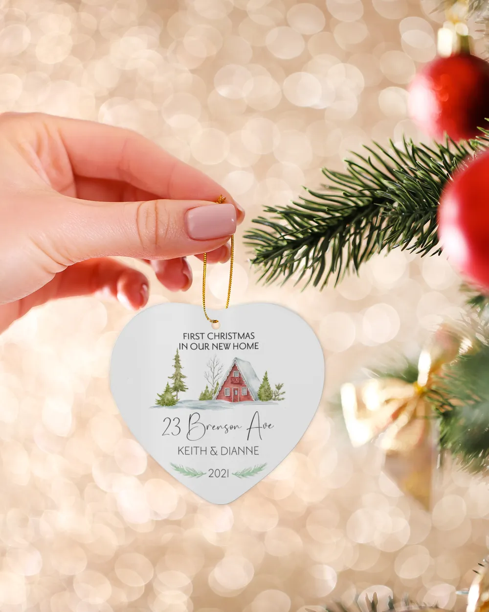 First Christmas In Our New Home With Address, Names and Year - New Home Christmas Ornament | Christmas Ornaments | Pine Tree Ornaments.