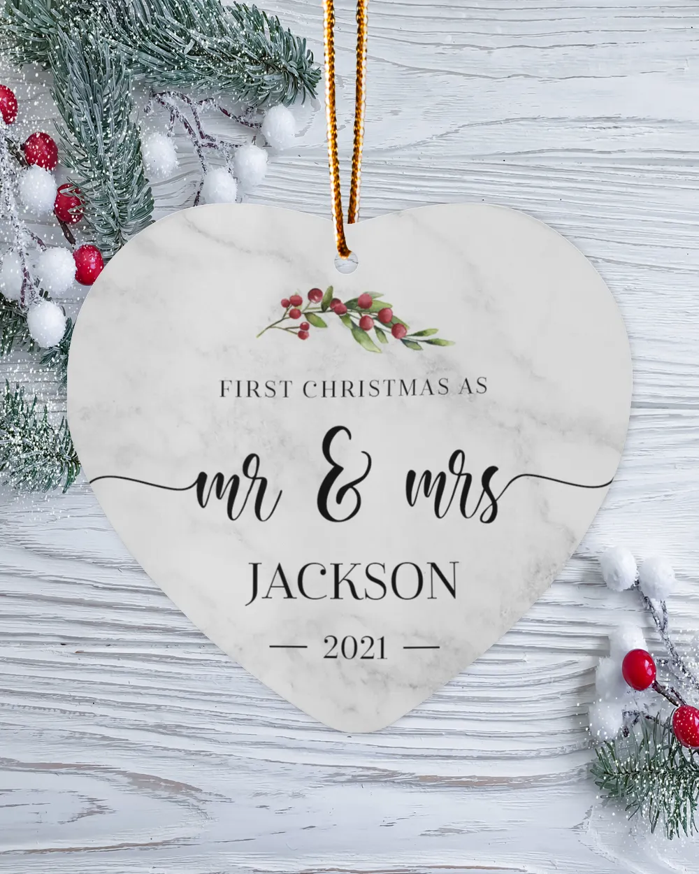 First Christmas As Mr & Mrs With Name  and Year | Newlywed Couple | First-time Parents | Engagement, Miss to Mrs, Couples Gift, Wedding| Christmas Ornament | Pine Tree Ornaments