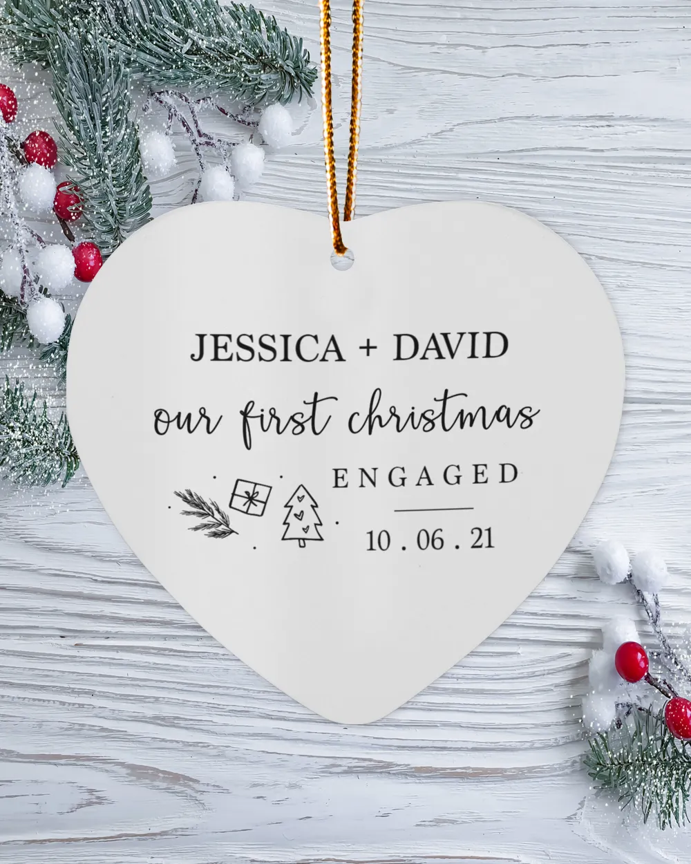 Our First Christmas With  Anniversary Name and Date | Engagement, Miss to Mrs, Couples Gift, Wedding | Christmas Ornaments | Pine Tree Ornaments