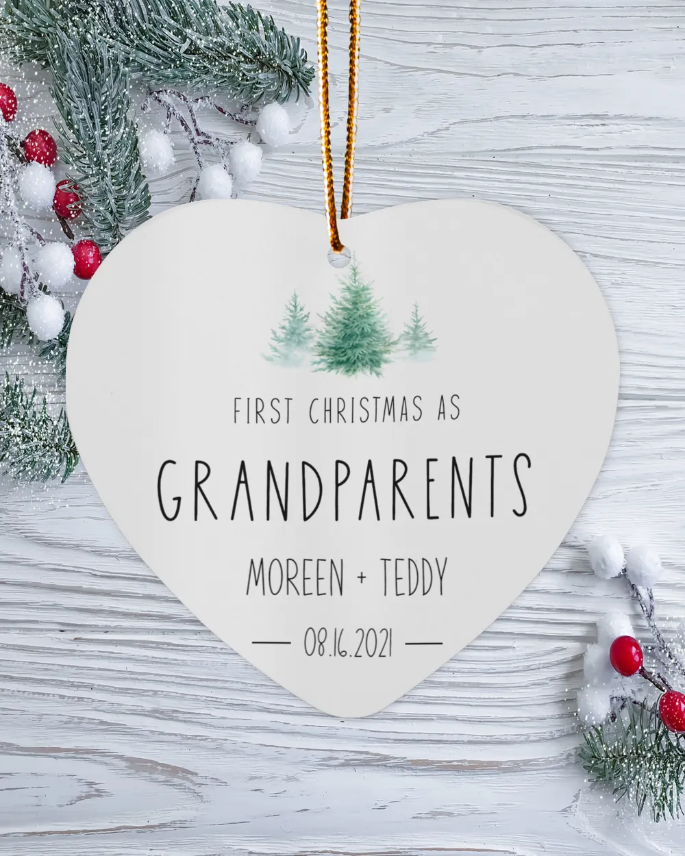 First Christmas as Grandparents With Name and Year | Newlywed Couple | First-time Parents | Engagement, Miss to Mrs, Couples Gift, Wedding| Christmas Ornament | Pine Tree Ornaments