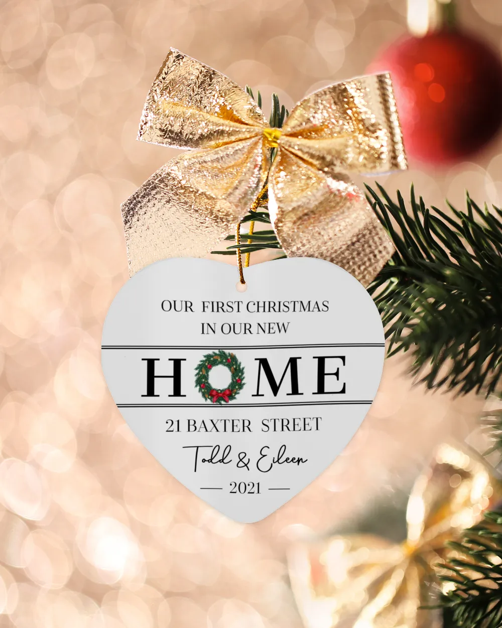 New Home Ornament - Our First Christmas In Our New Home With Address, Names and Year - New Home Christmas Ornament - Wreath New House Ornament | Christmas Ornaments | Pine Tree Ornaments.