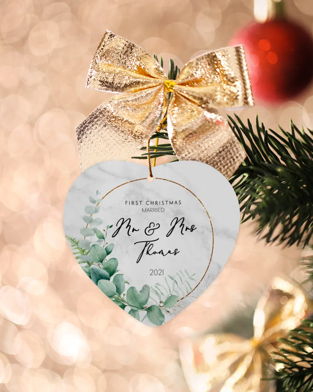 First Christmas as Mr. & Mrs. Married, Engaged With Names and Year | Newlywed Couple | First-time Parents | Engagement, Miss to Mrs, Couples Gift, Wedding| Christmas Ornament | Pine Tree Ornaments