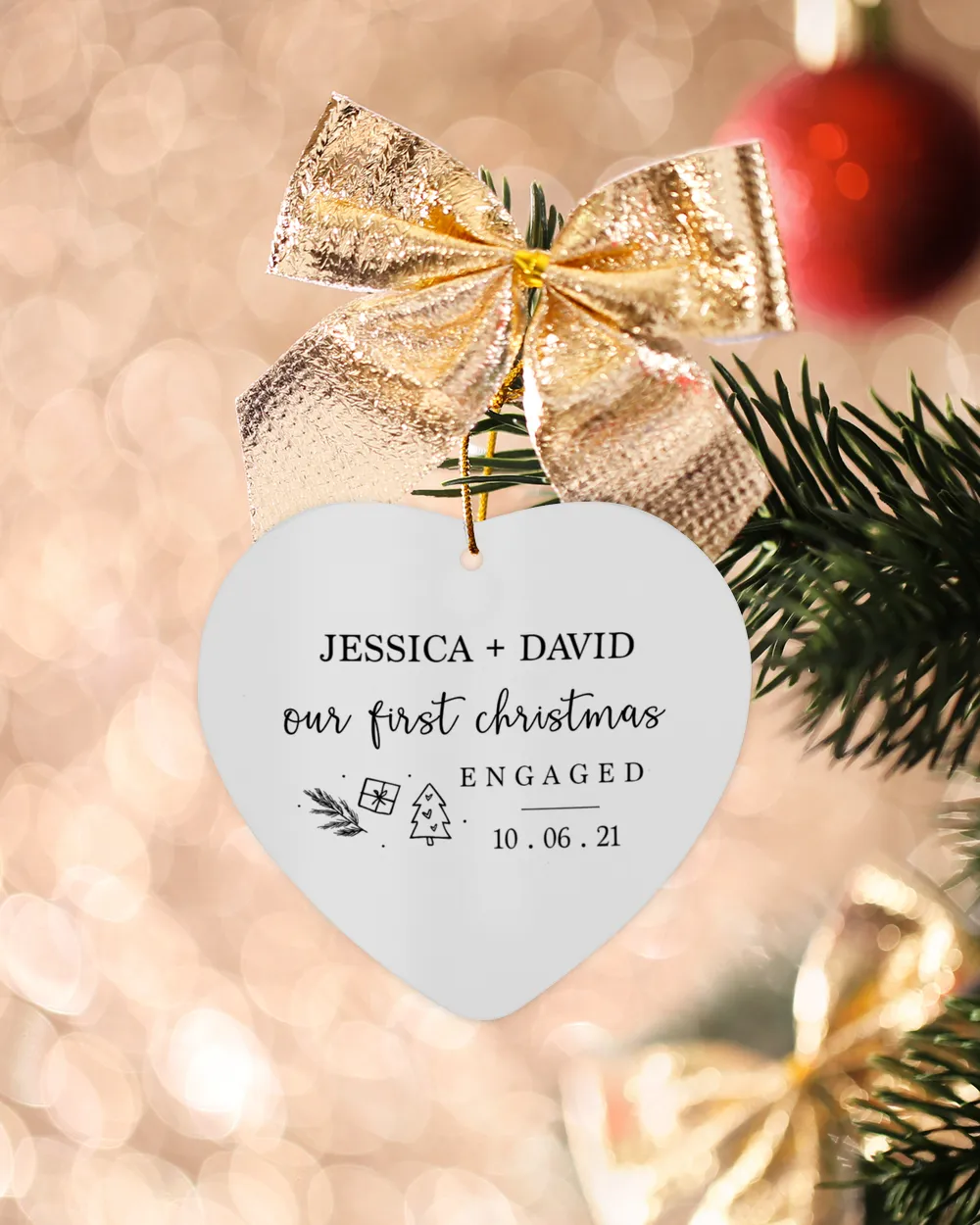 Our First Christmas With  Anniversary Name and Date | Engagement, Miss to Mrs, Couples Gift, Wedding | Christmas Ornaments | Pine Tree Ornaments